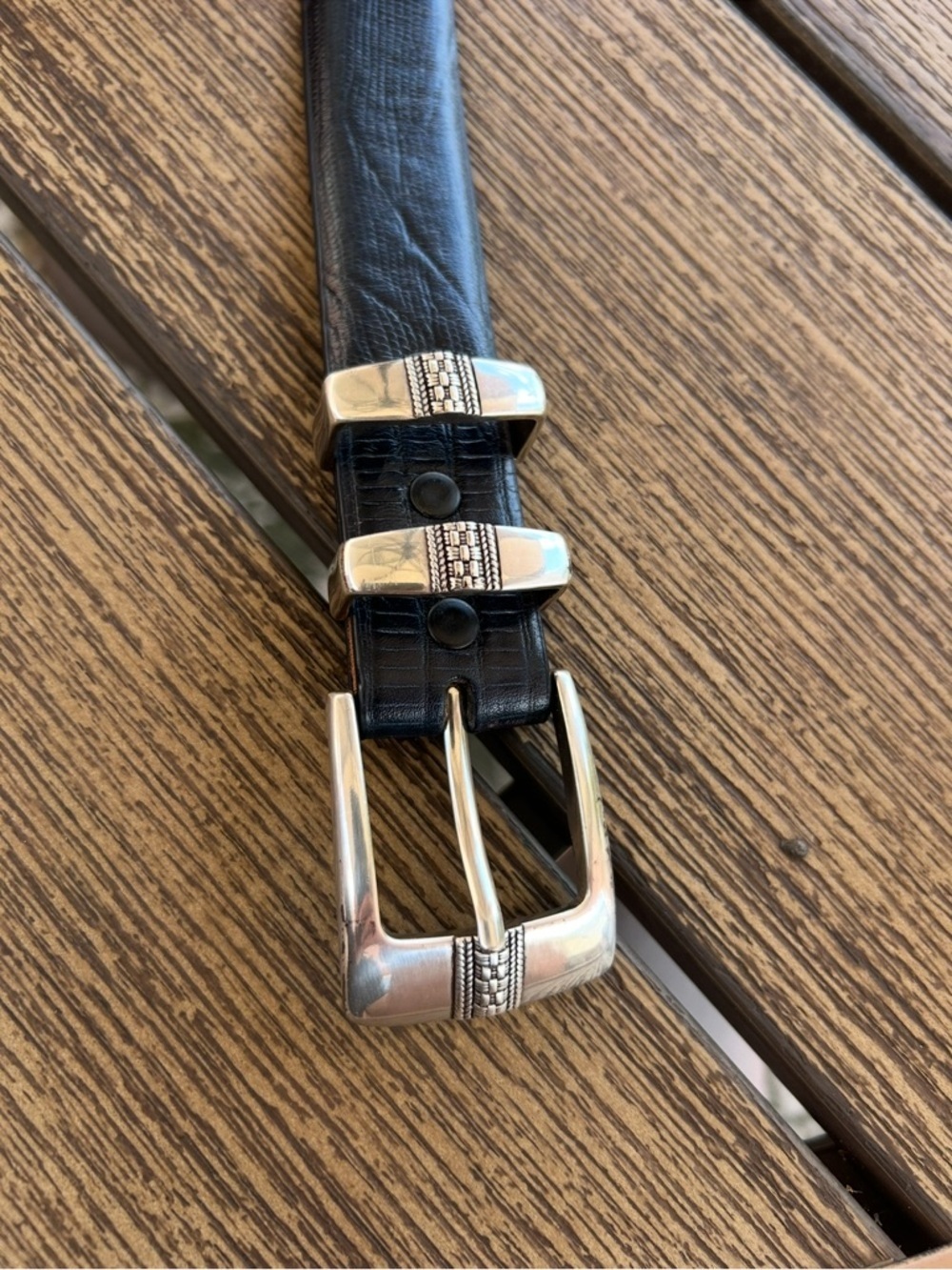 Italian Leather Black Belt Silver Buckle Classic Minimal Size 38 - Picture 5 of 9